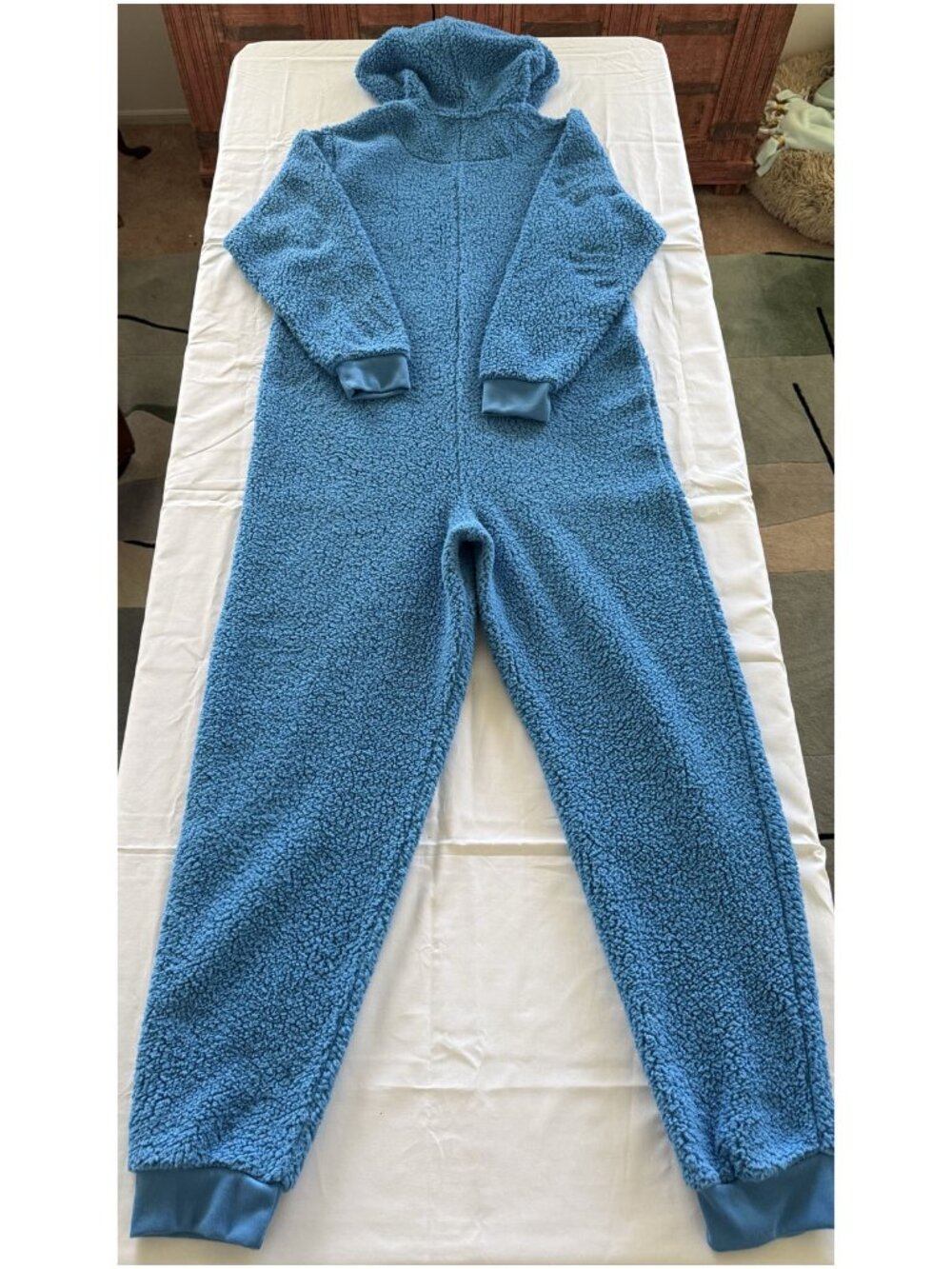 Sesame Street Cookie Monster One Piece Pajama L/XL Blue Hooded Fleece - Picture 2 of 3